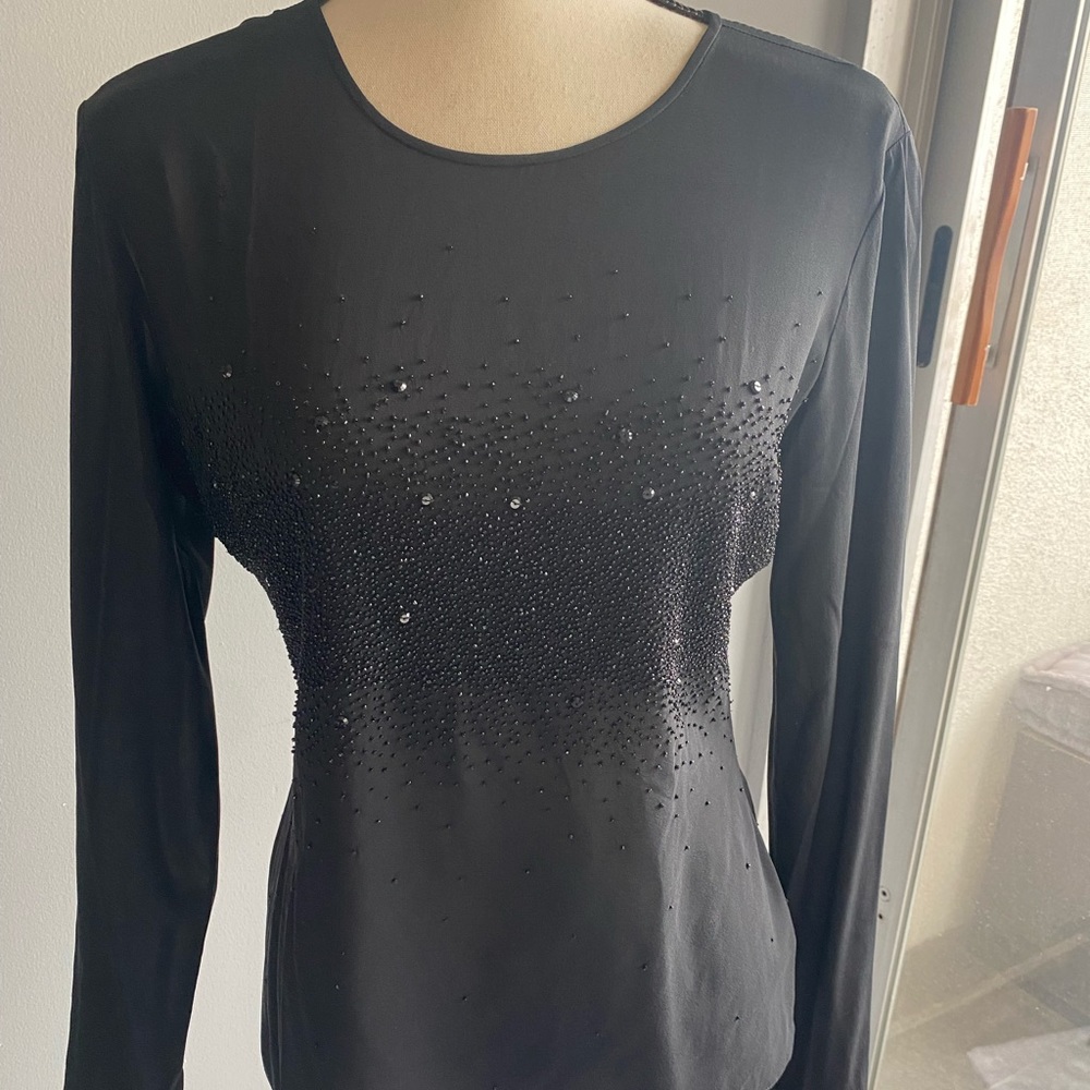 Tahari Stunning Sheer Rhinestone Statement Top bust 32 length 23 inches